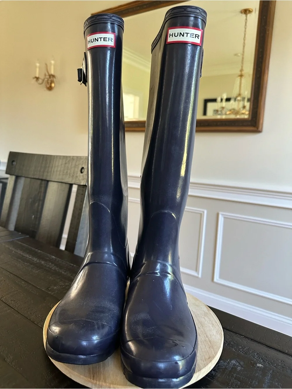 Hunter Glossy Tall deep purple waterproof wellyRain Boots -size 7m
